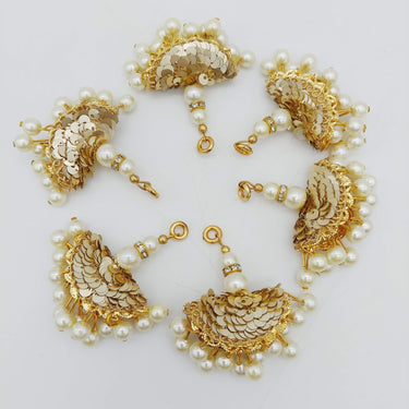 Off White Pearl Beads and Gold Sequins Tassels Latkan, Indian Latkans, Blouse Latkan